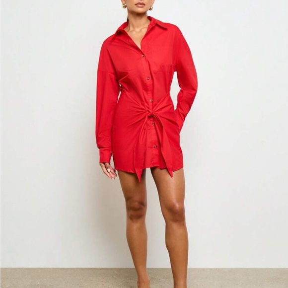 Red Button-Up Mini Dress - Picture 2 of 4